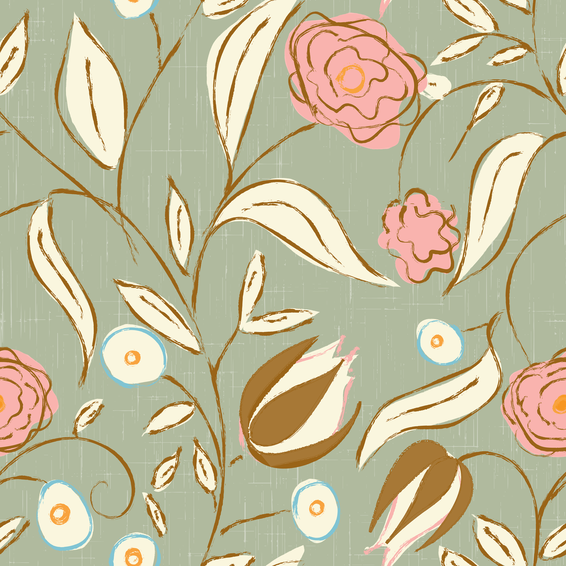 Sage Green Chintz Floral Wallpaper Vintage Botanical Wallpaper⁠