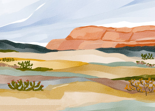 Watercolor Terracotta Desert Landscape Wall Mural