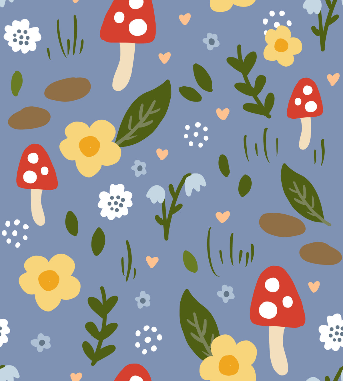 Whimsical Forest Mushroom & Wildflower Wallpaper in your room — zoomed