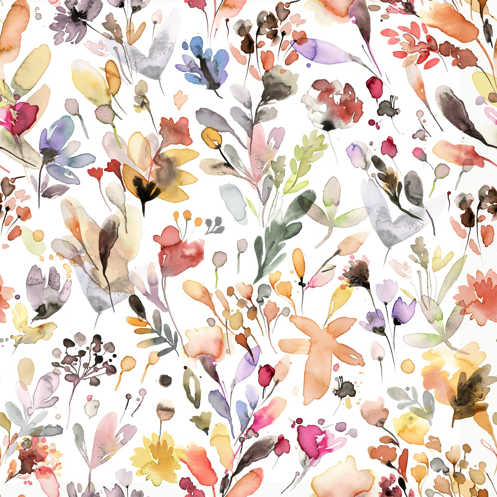 Artistic Watercolor Wildflower Meadow Wallpaper