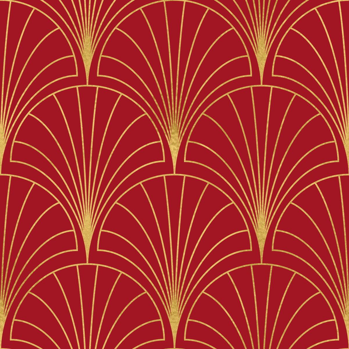 Crimson & Gold Art Deco Fans Wallpaper⁠