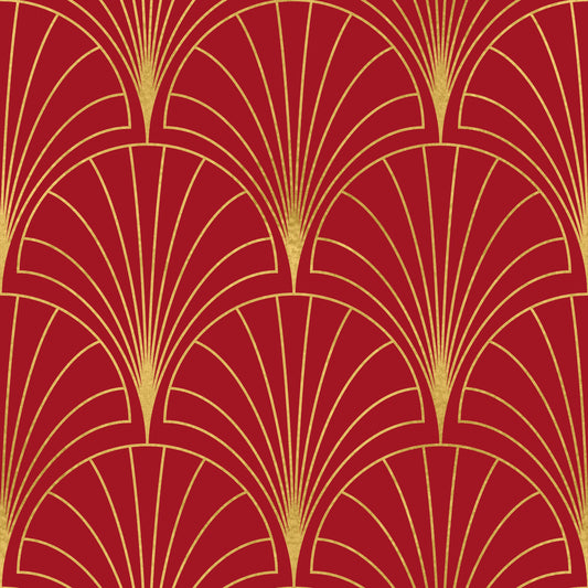 Crimson & Gold Art Deco Fans Wallpaper⁠