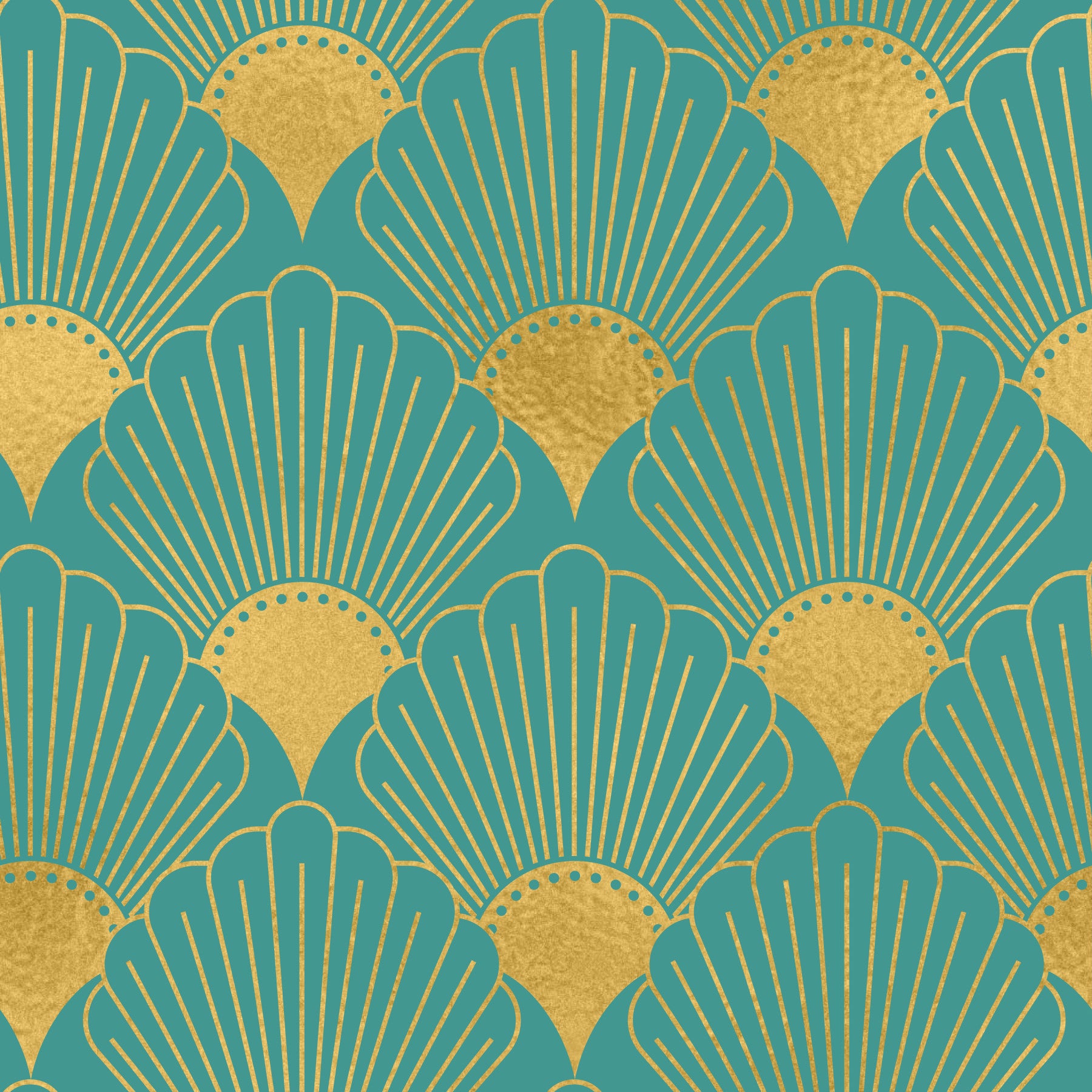 Glamorous Teal and Gold Fan Wall Décor Wallpaper⁠