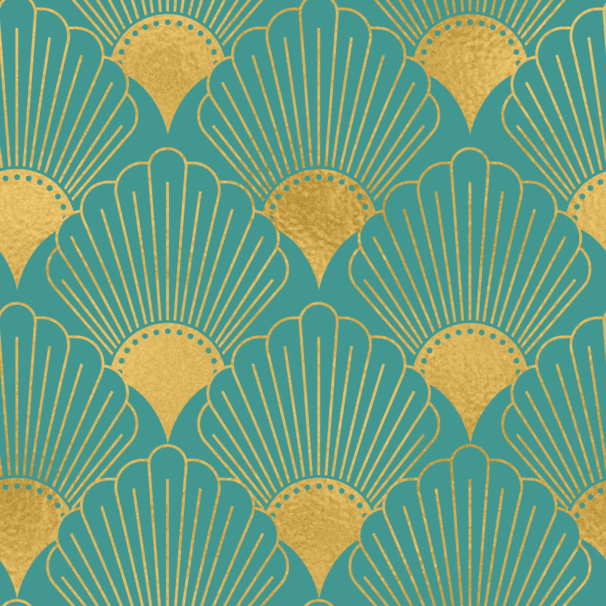 Glamorous Teal and Gold Fan Wallpaper⁠ in your room — zoomed