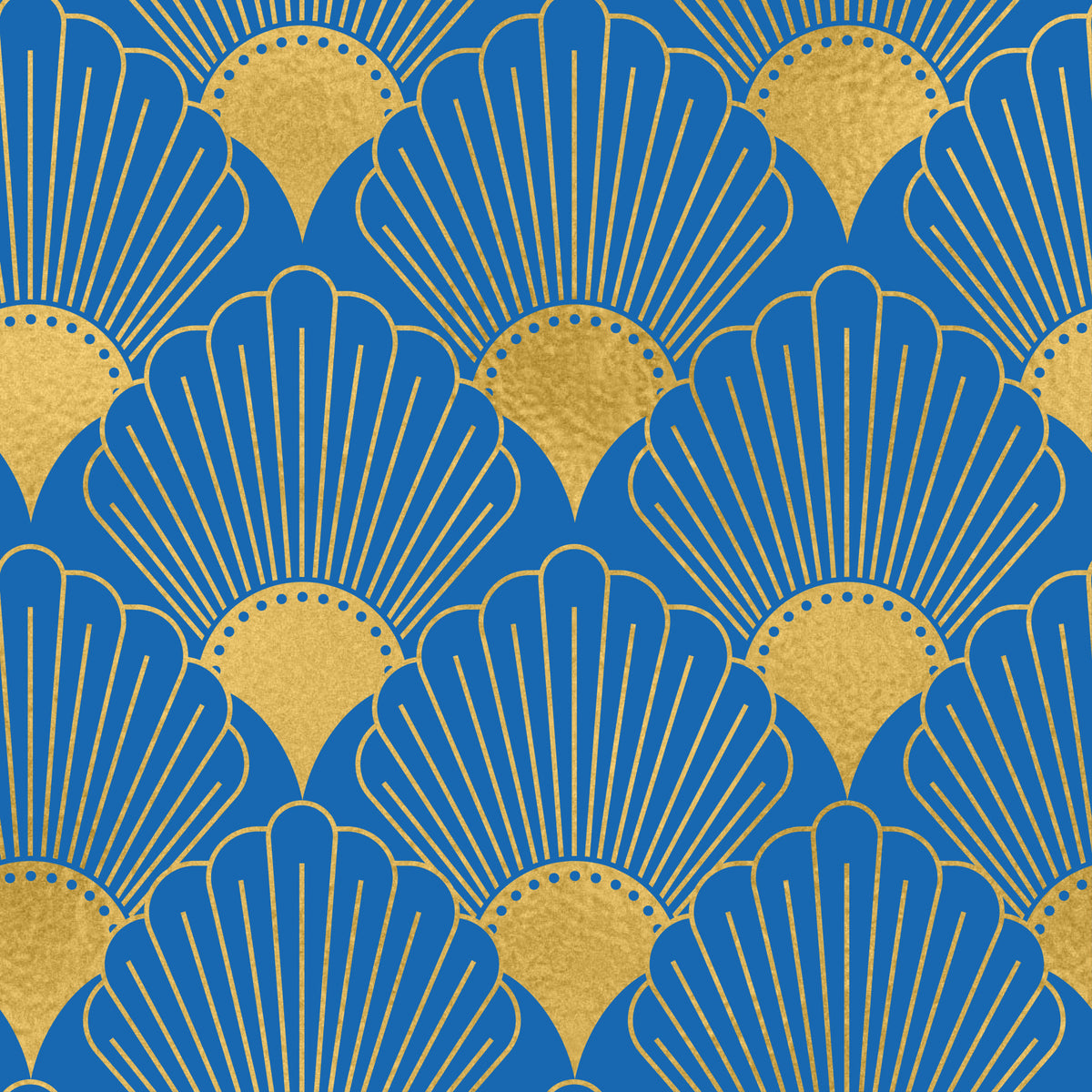 Art Deco Golden Fans Royal Blue Wallpaper