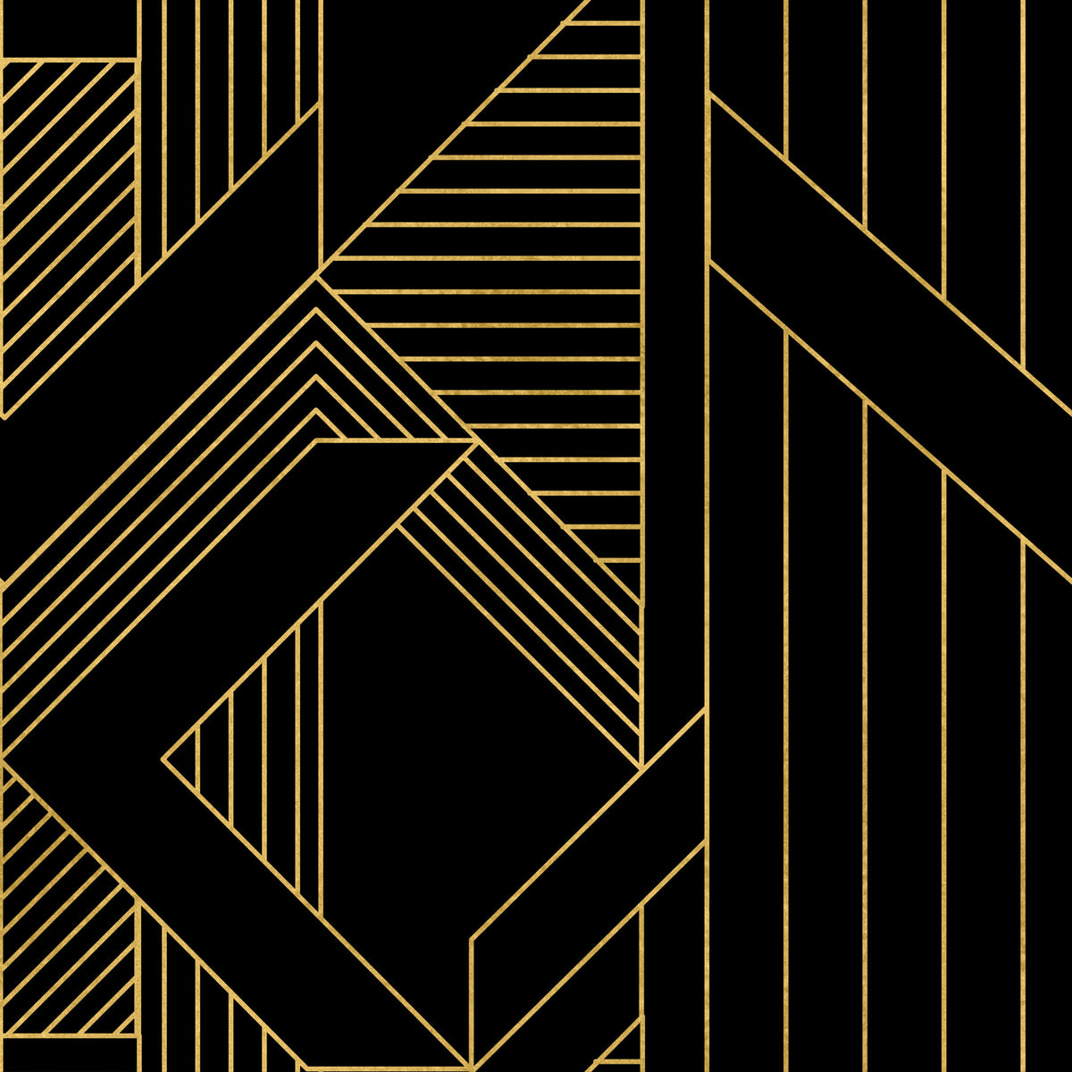 Gilded Gatsby Black and Gold Geometric Wallpaper in your room — zoomed