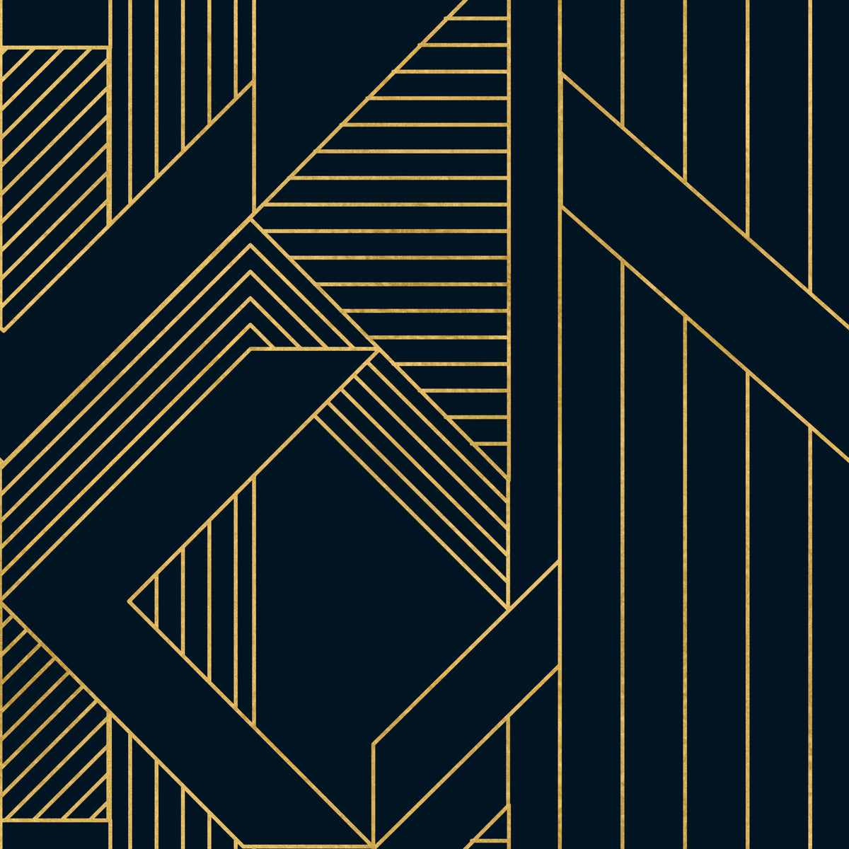 Luxurious Navy and Gold Art Deco Geometric Wallpaper in your room — zoomed