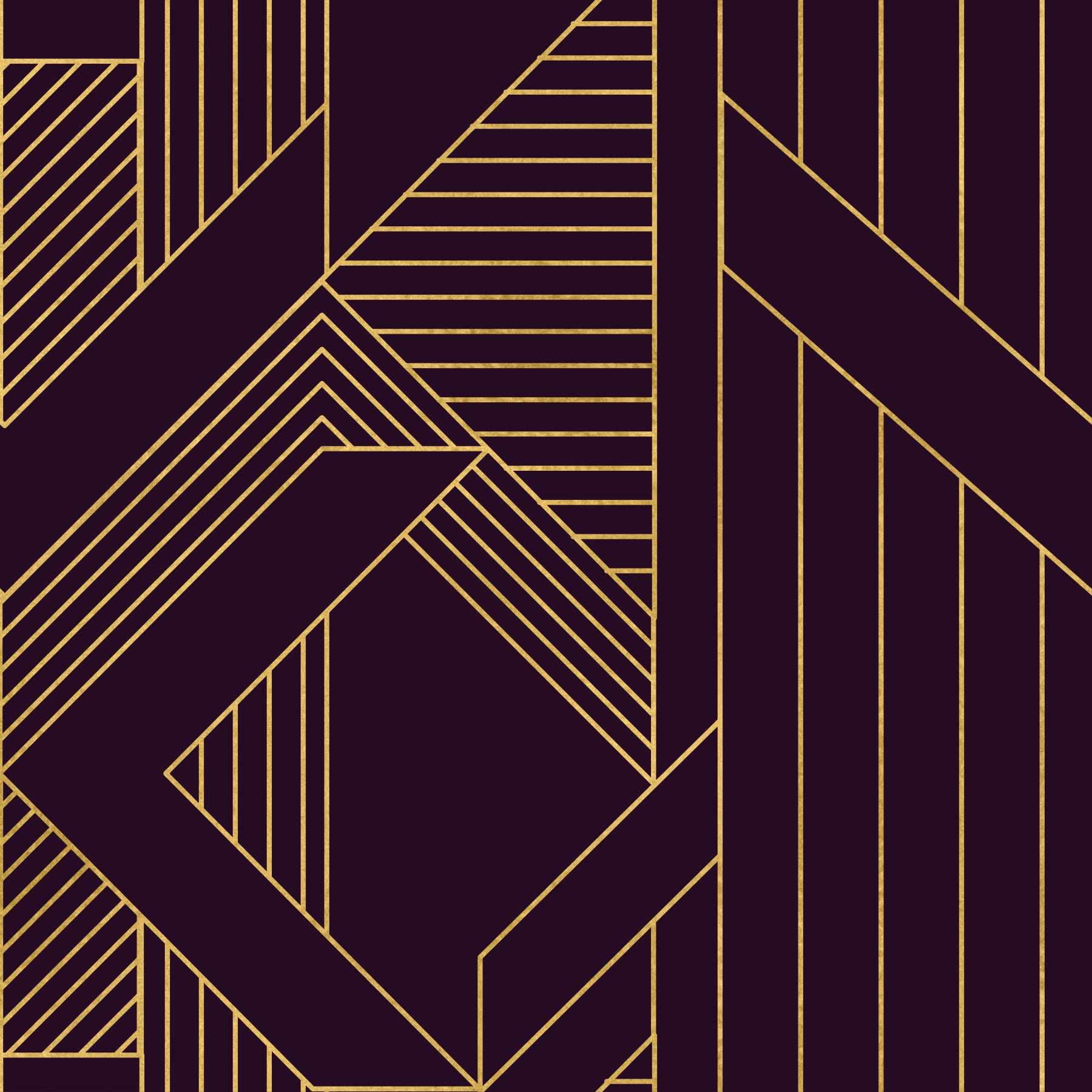 Gatsby Glamour Art Deco Purple & Gold Wallpaper in your room — zoomed