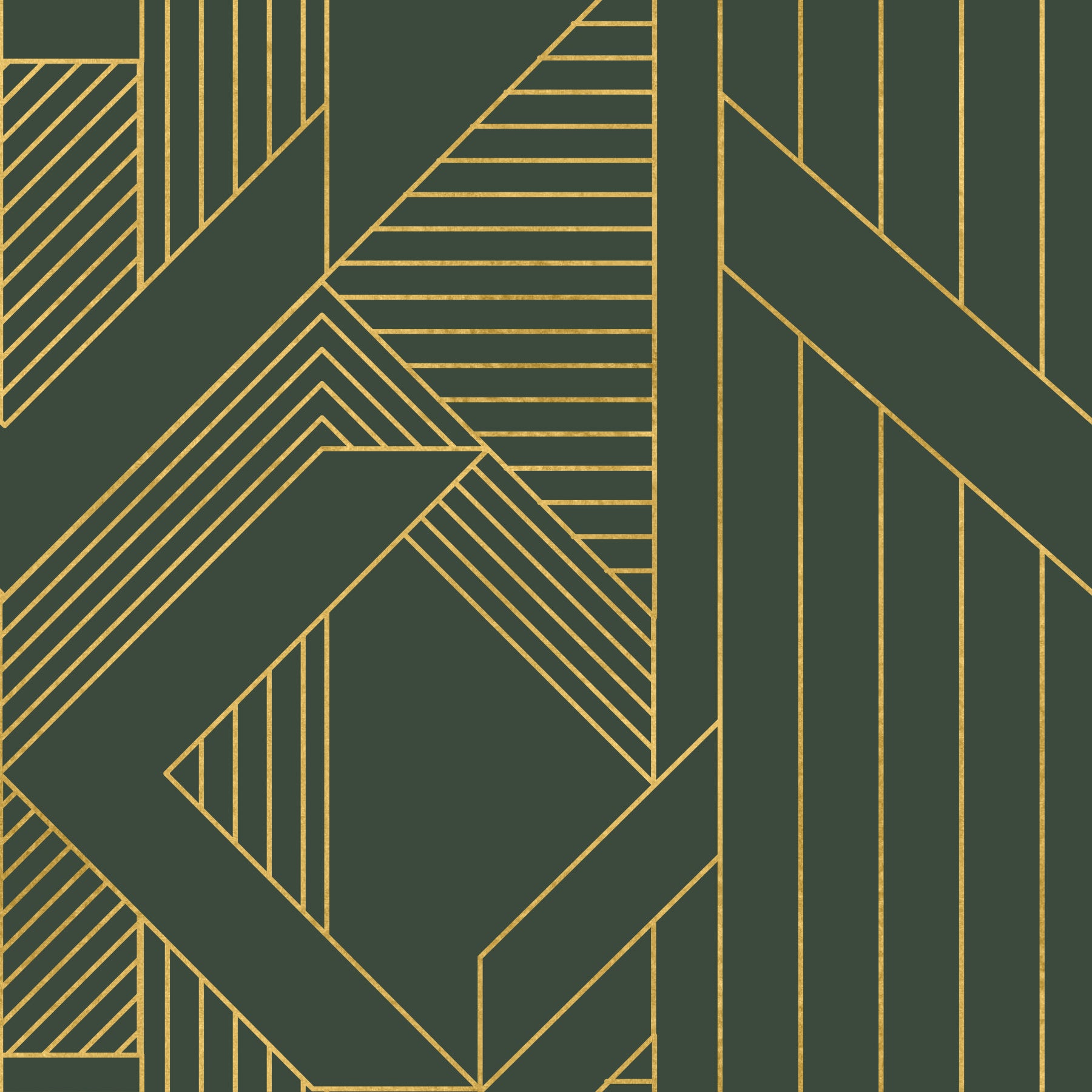 Art Deco Olive Green & Gold Geometric Wallpaper in your room — zoomed