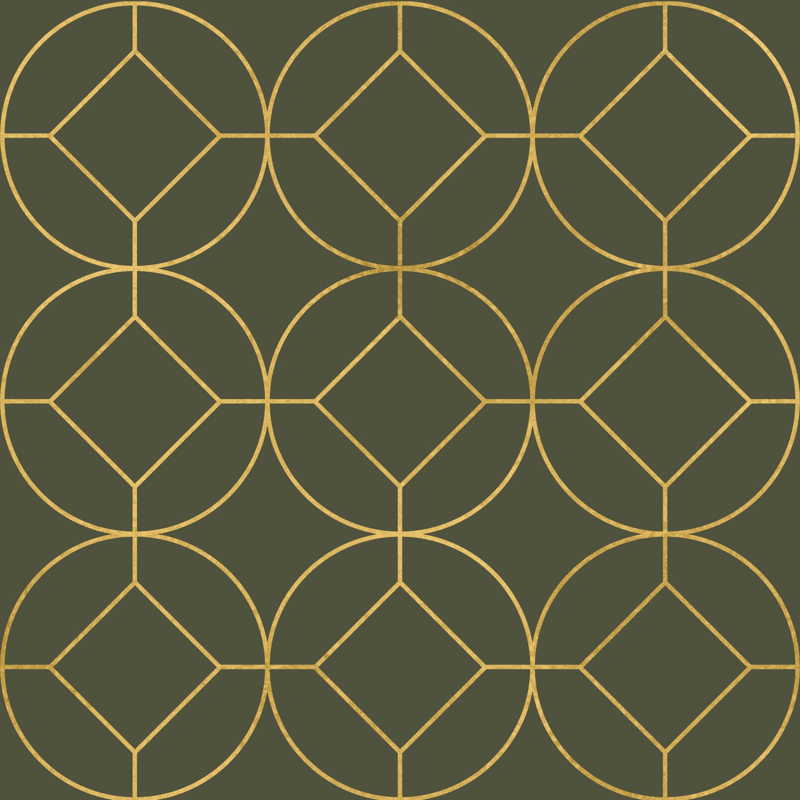 Elegant Olive and Gold Art Deco Geometric Wallpaper