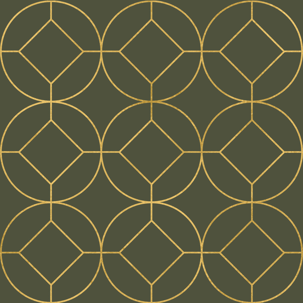Elegant Olive and Gold Art Deco Geometric Wallpaper in your room — zoomed