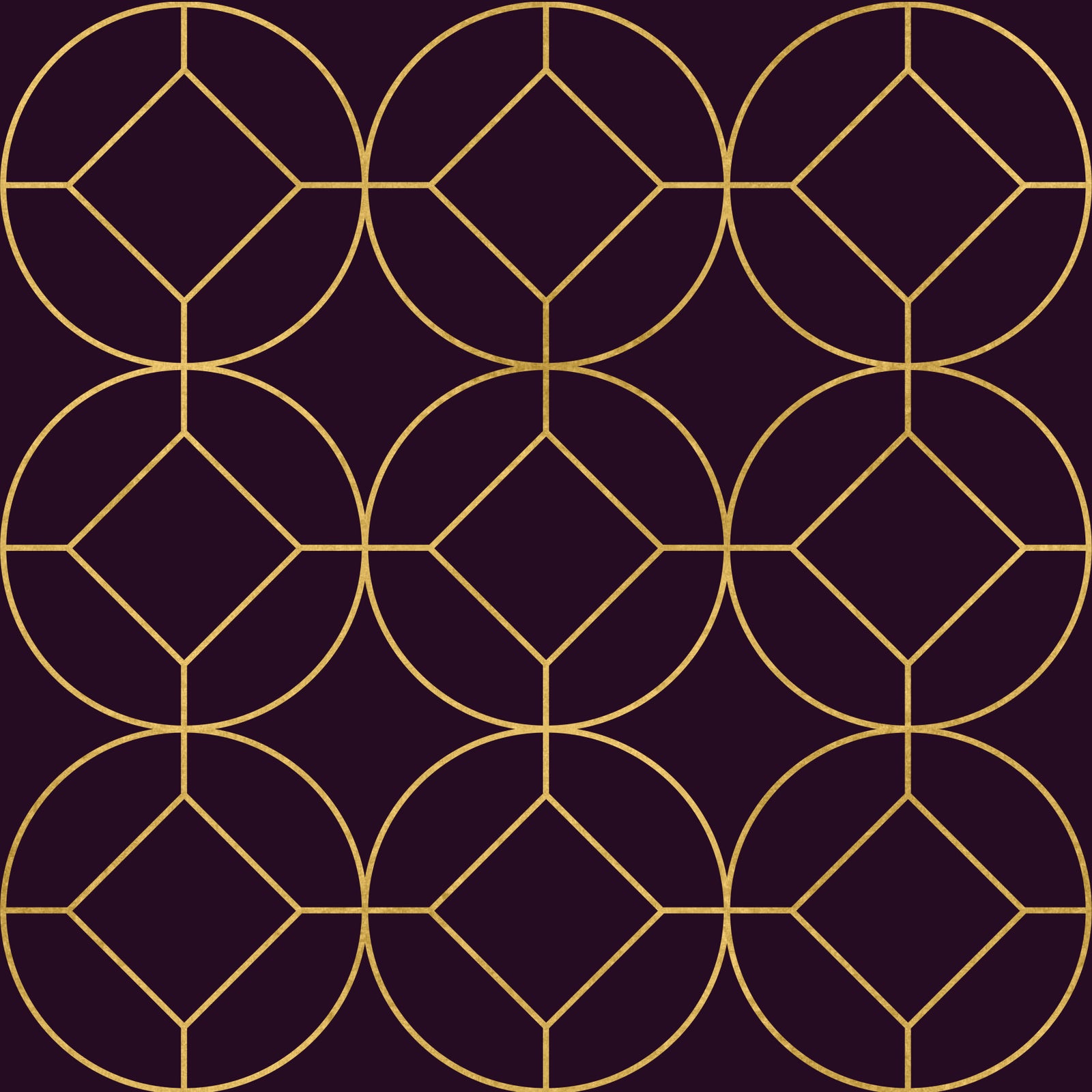 Art Deco Gold and Plum Geometric Wallpaper