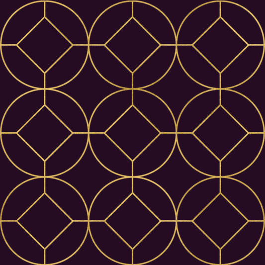 Art Deco Gold and Plum Geometric Wallpaper