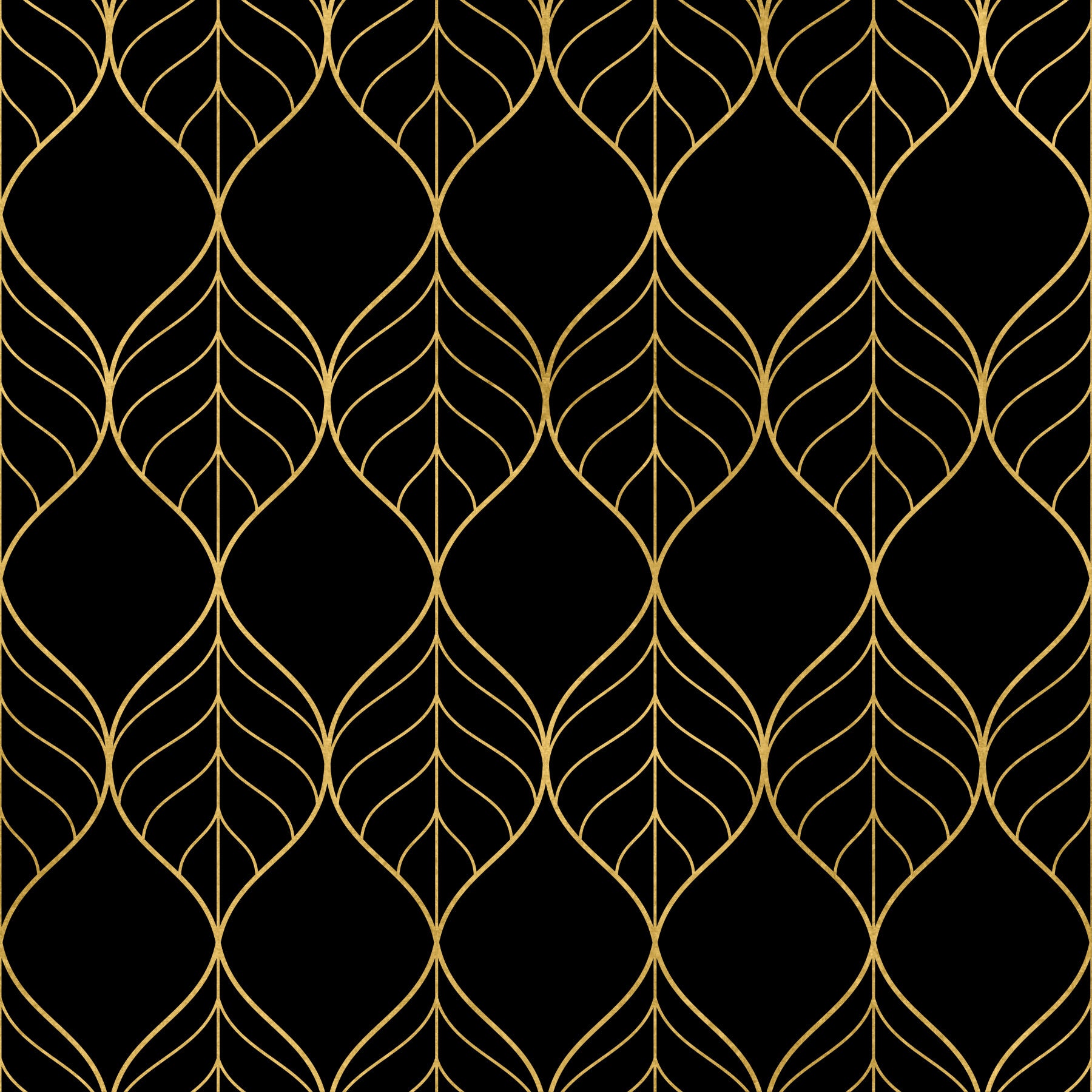 Elegant dark botanical surface with Art Deco Gold and Black Leaf office area Wallpaper