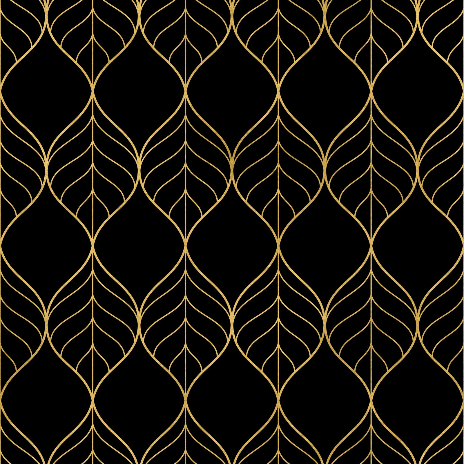 Art Deco Gold and Black Leaf Wallpaper