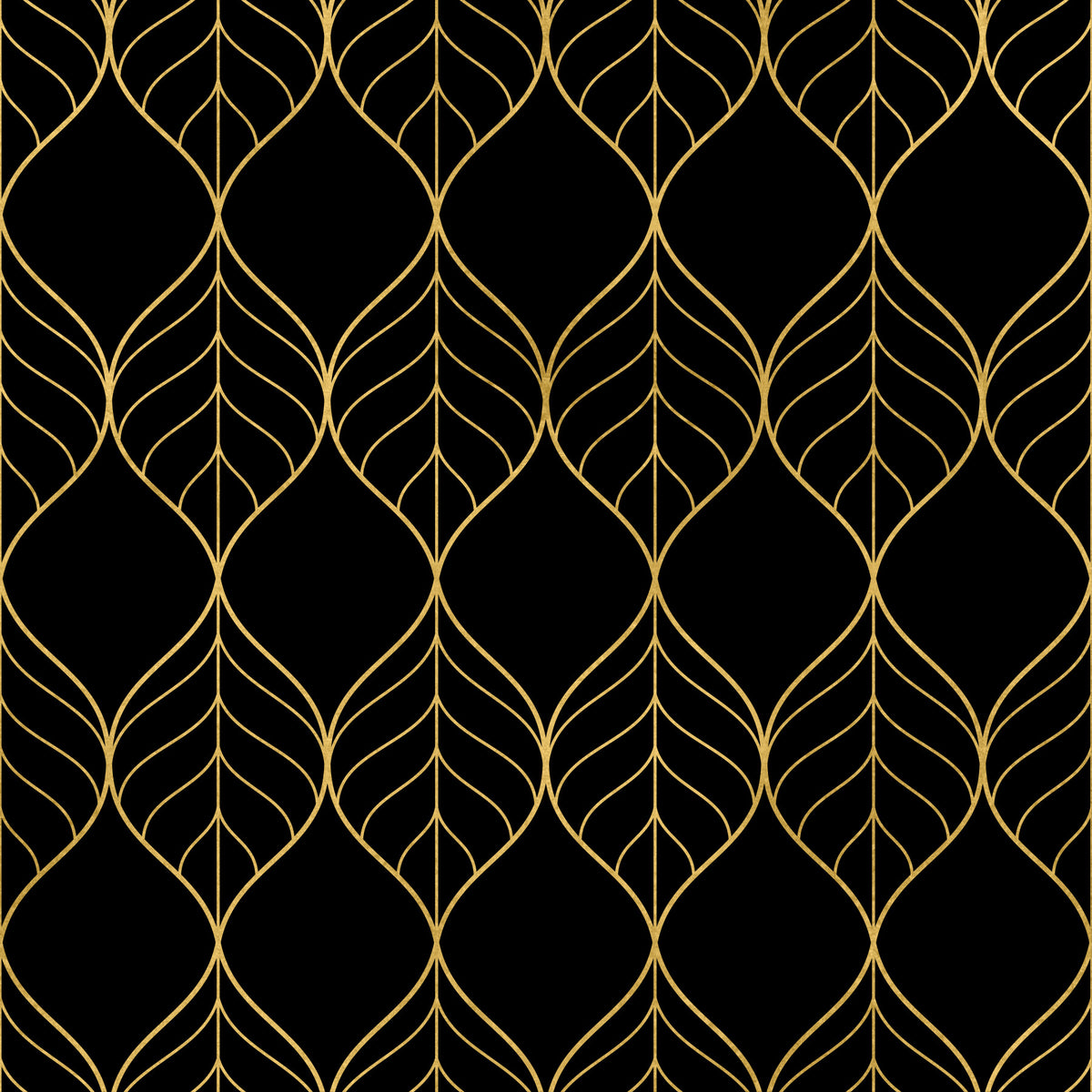 Art Deco Gold and Black Leaf Wallpaper in your room — zoomed