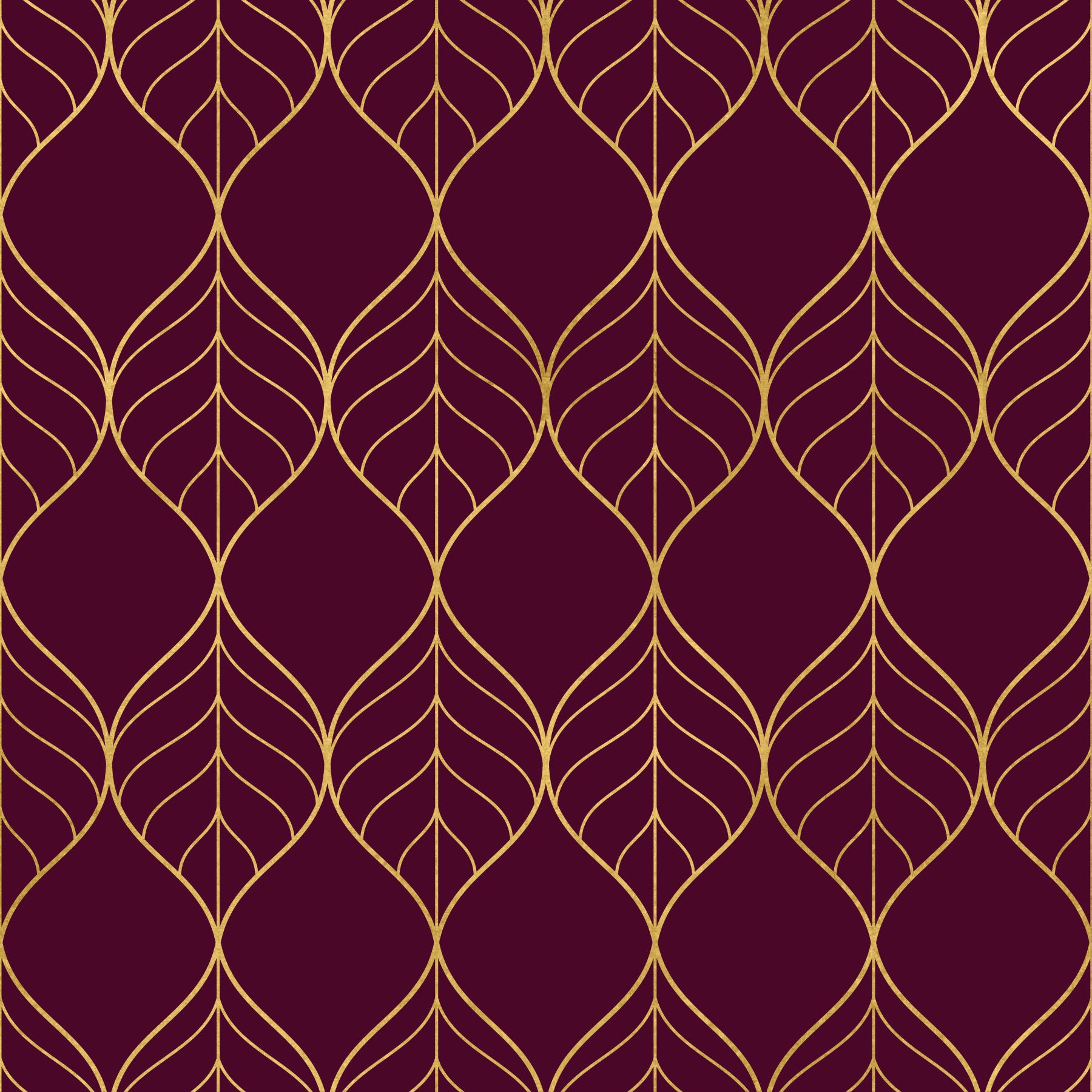 Living room Elegant Burgundy and Gold Art Deco Leaf Wallpaper gold floral wall