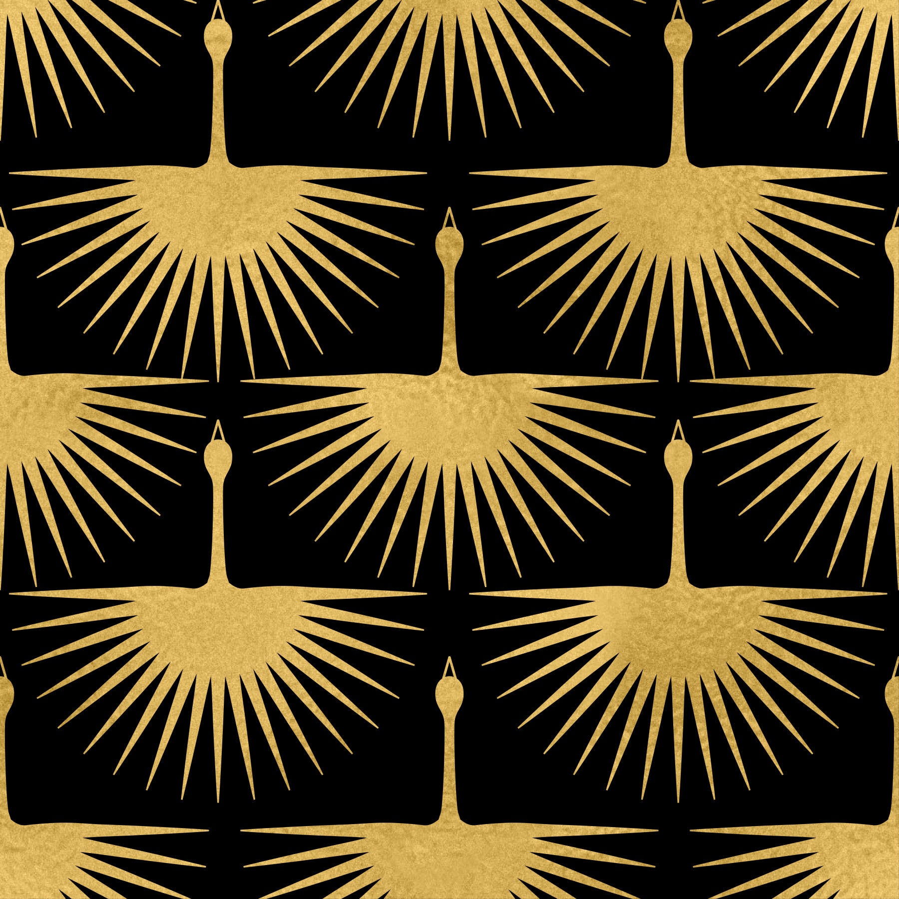 Elegant surface Black Gold Crane Art Deco Wallpaper crane motif