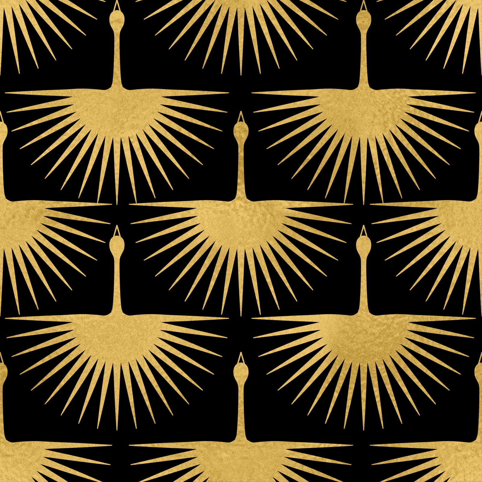 Black and Gold Art Deco Crane Wallpaper