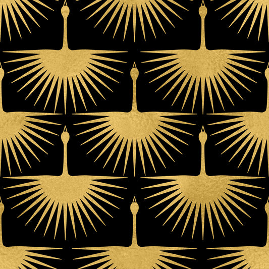 Black and Gold Art Deco Crane Wallpaper