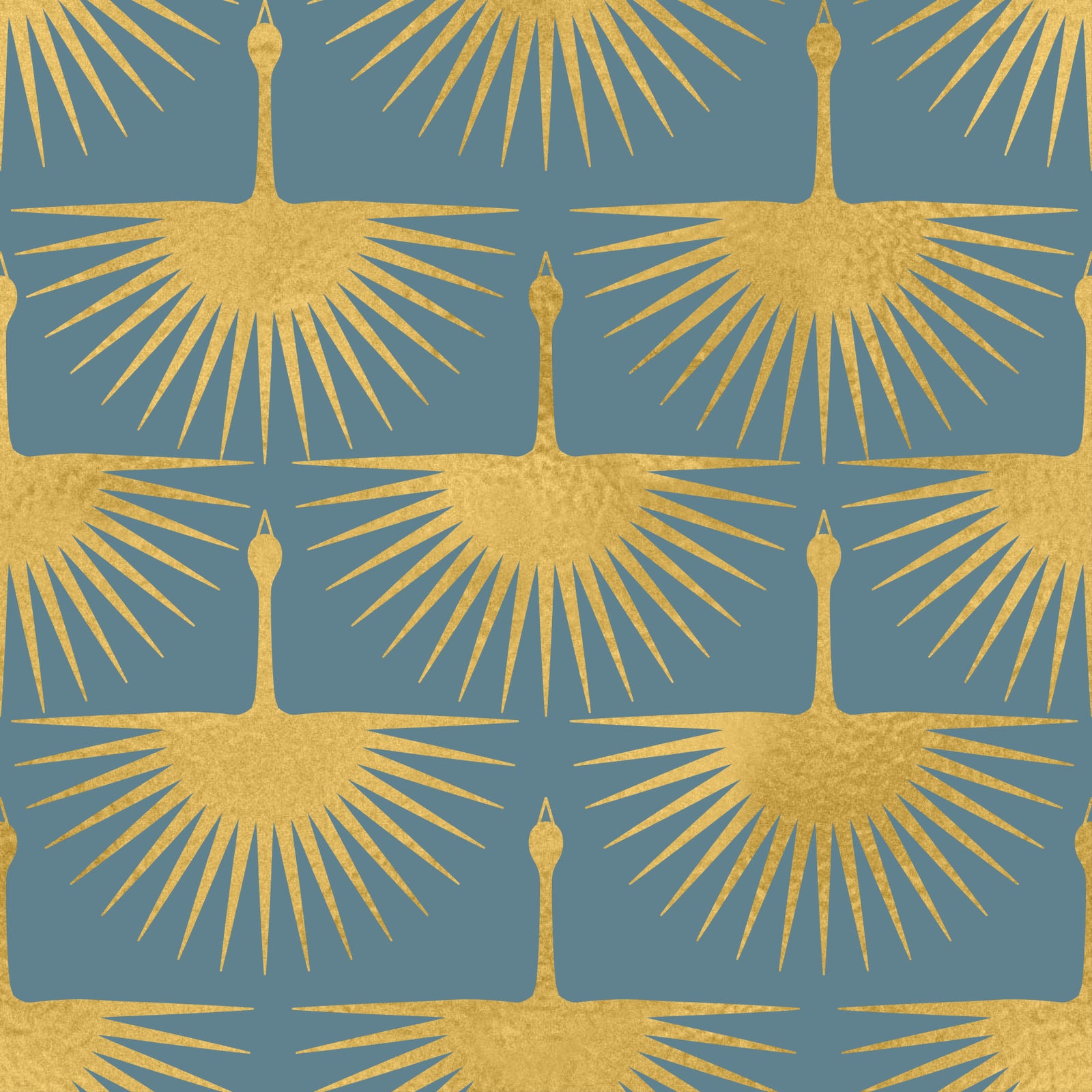 Art Deco Golden Cranes Duck Egg Blue Wallpaper