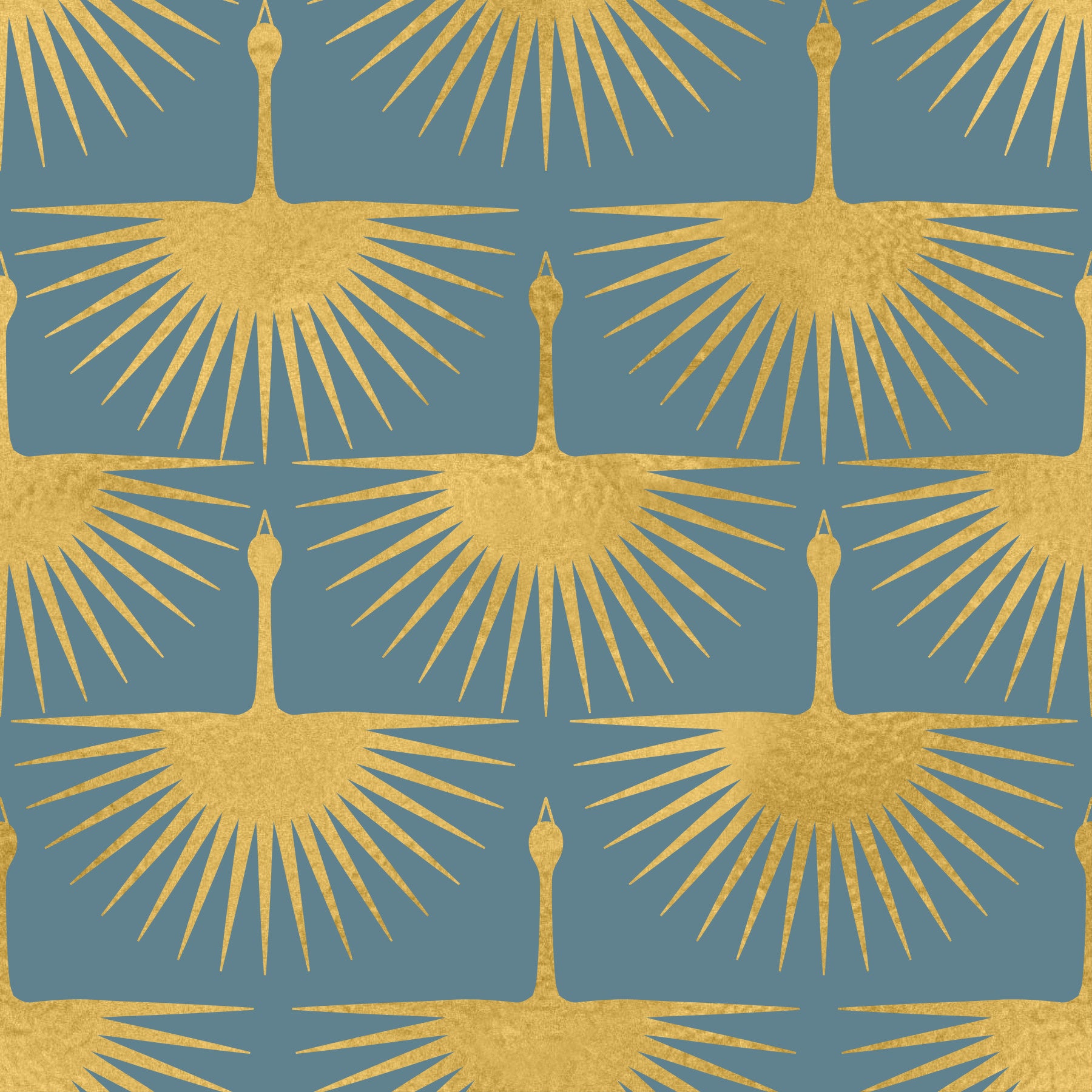 Art Deco Golden Cranes Duck Egg Blue Wallpaper in your room — zoomed