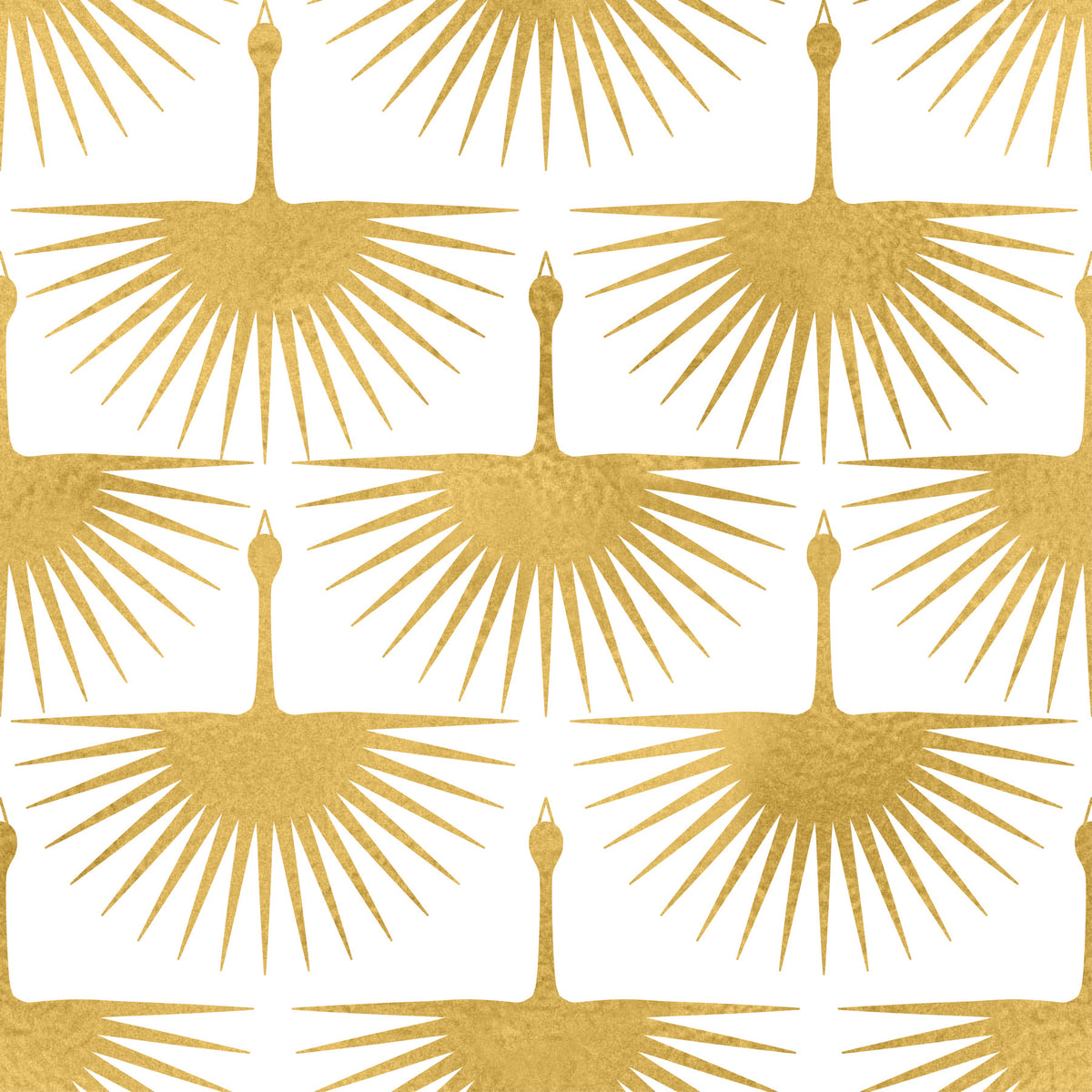 Golden Sunburst Crane Art Deco Wallpaper in your room — zoomed