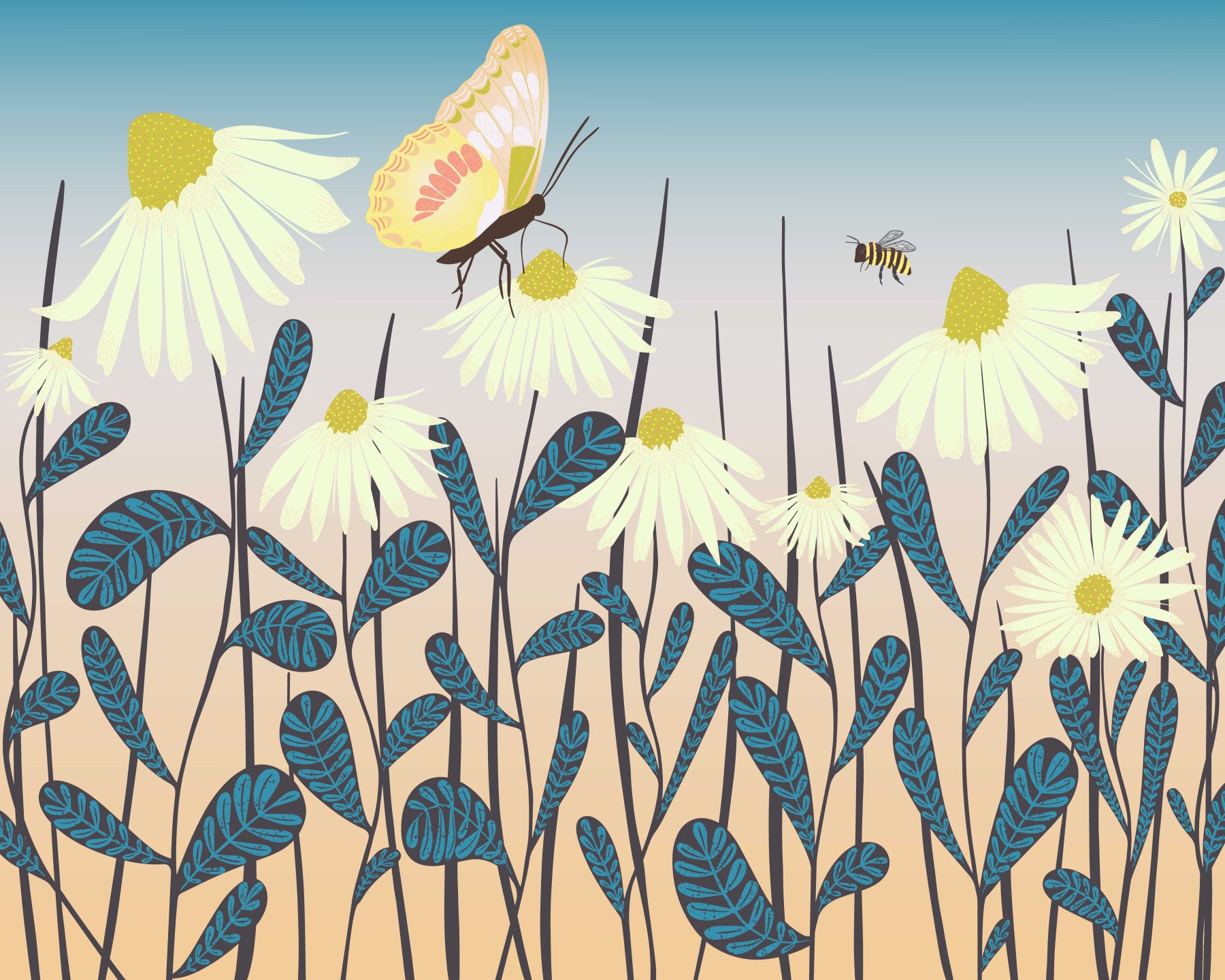 Sunny Day Daisy Garden Wall Mural in your room — zoomed