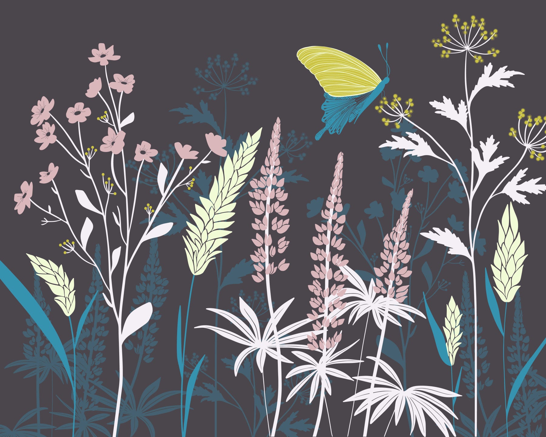 Enchanted Twilight Botanical Meadow Wall Mural