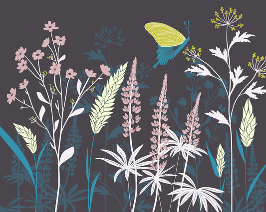 Enchanted Twilight Botanical Meadow Wall Mural