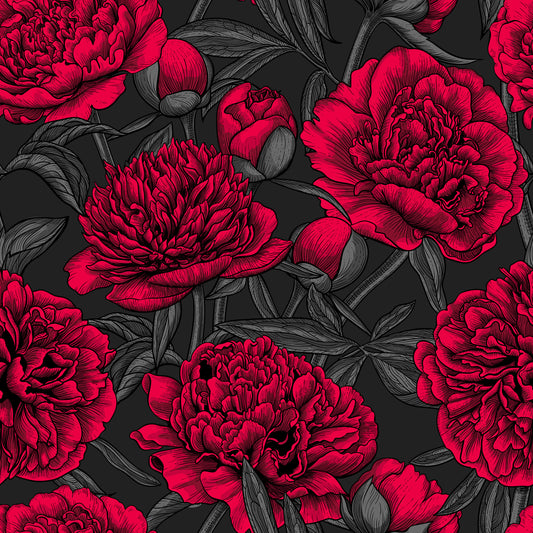 Midnight Crimson Peony Dark Floral Wallpaper Wallpaper⁠