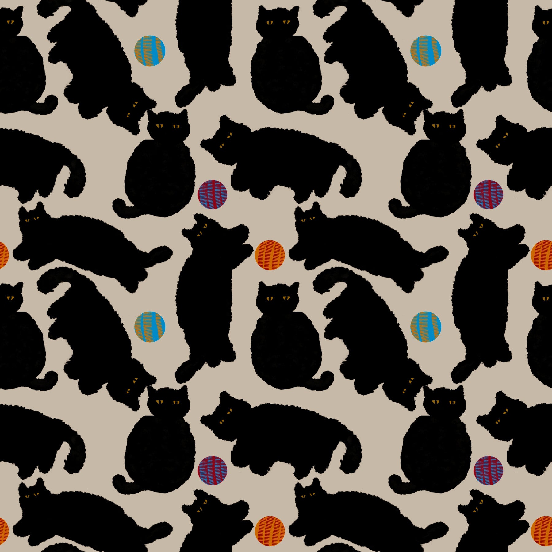 Playful Black Cats and Yarn Balls Wallpaper