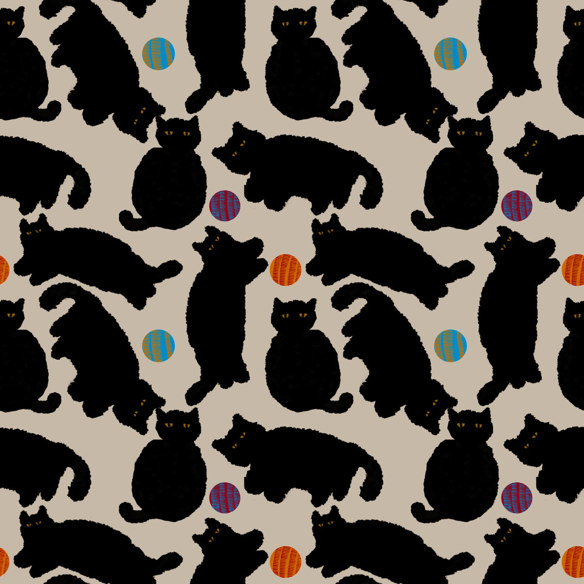 Playful Black Cats and Yarn Balls Wallpaper in your room — zoomed