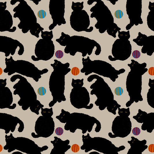 Playful Black Cats and Yarn Balls Wallpaper