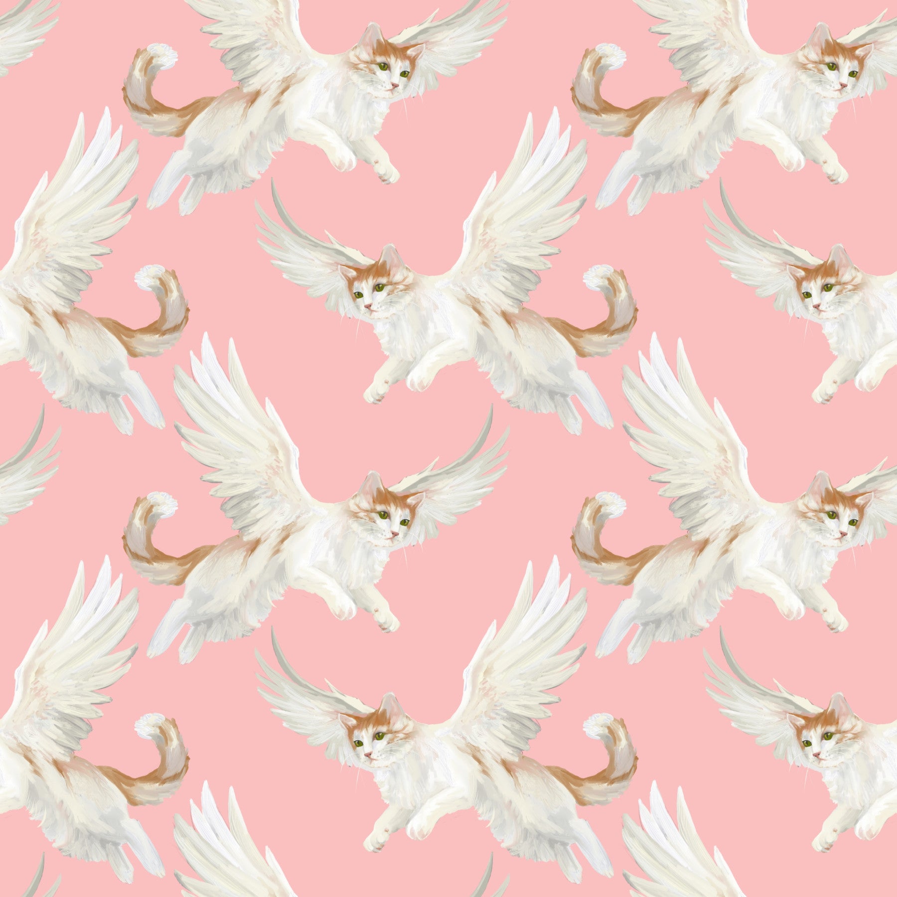 Celestial Flying Felines Pink Wallpaper