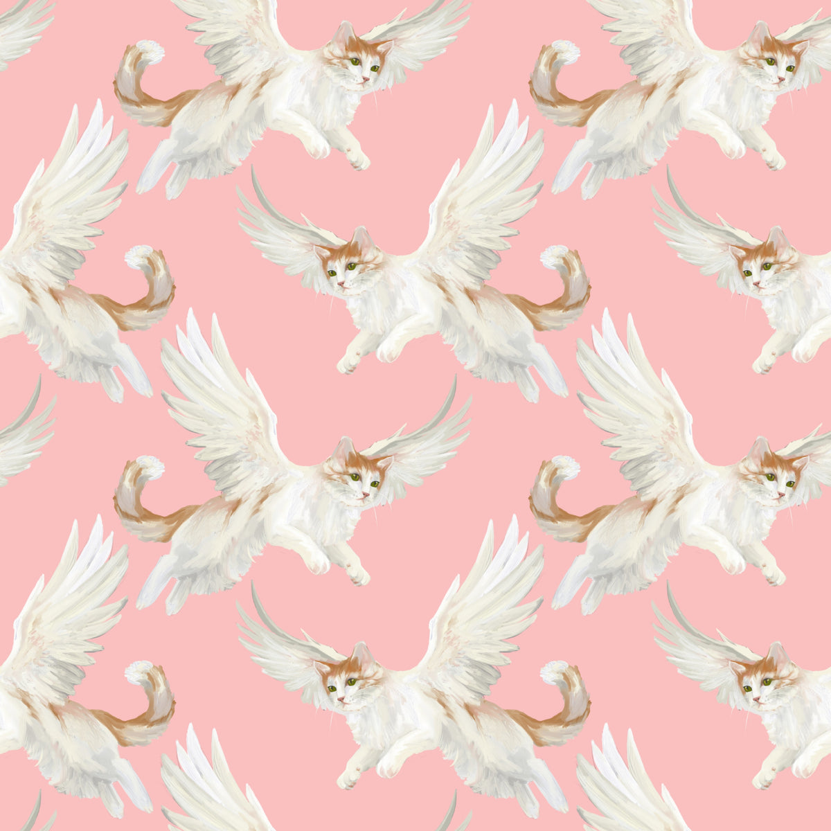 Celestial Flying Felines Pink Wallpaper in your room — zoomed