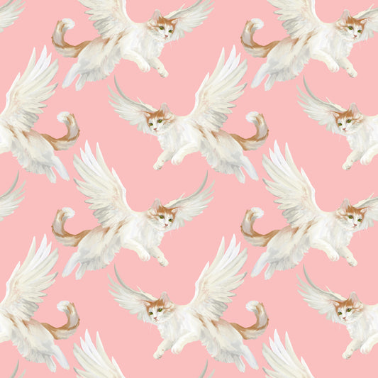 Celestial Flying Felines Pink Wallpaper