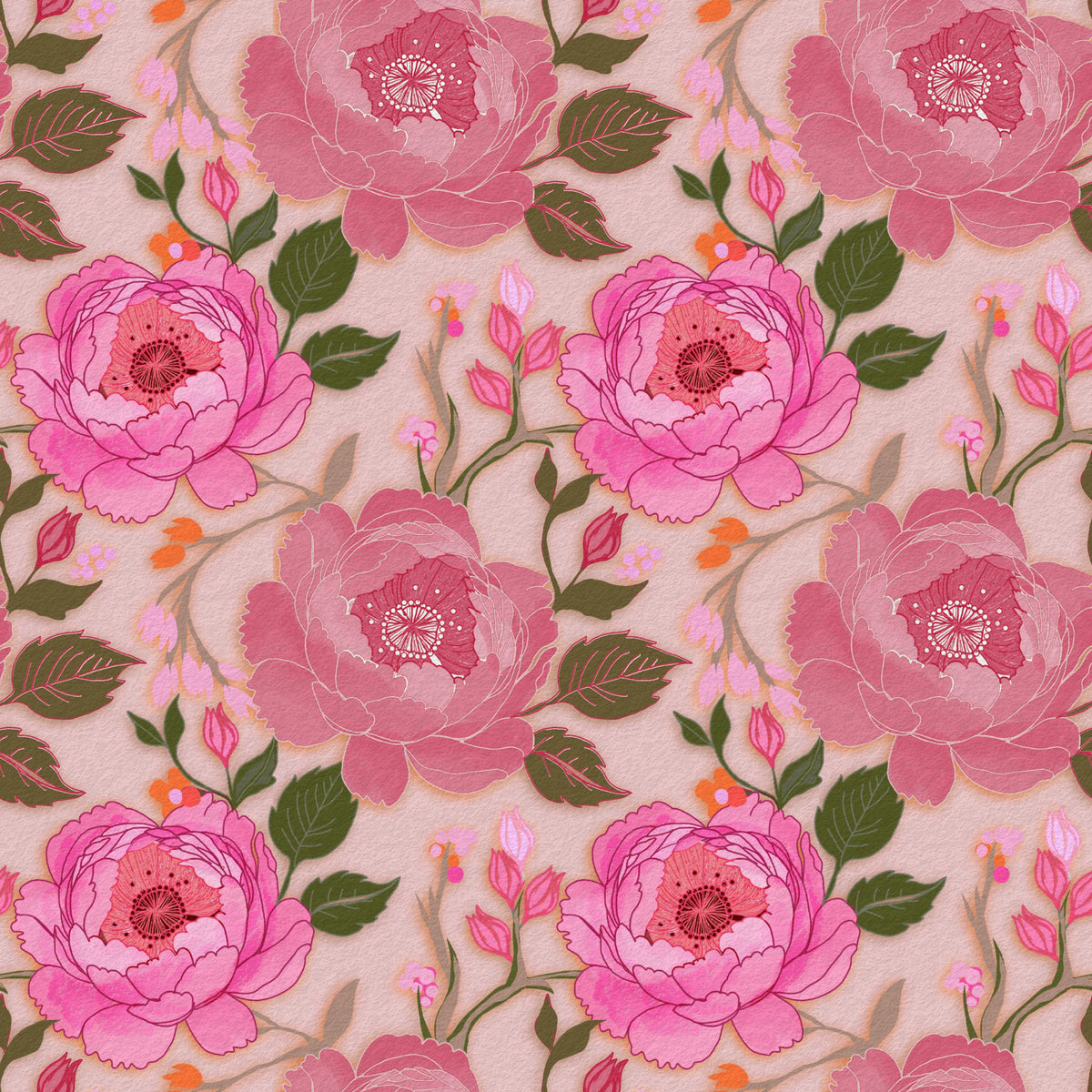 Romantic Blush Peony Botanical Wallpaper in your room — zoomed