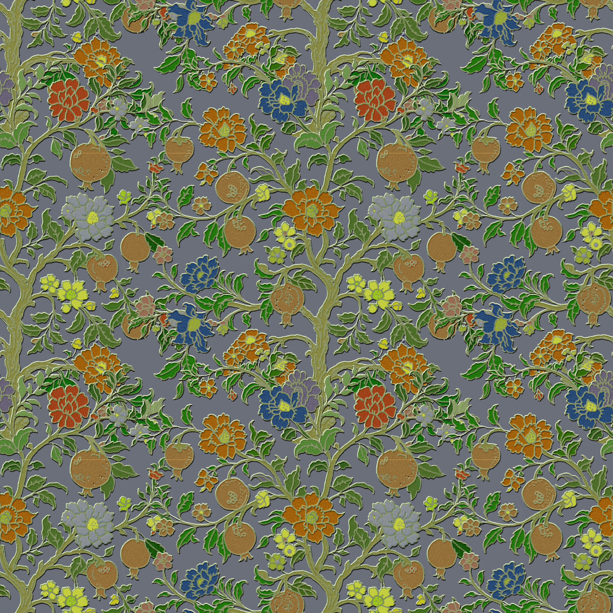 Vintage Chinoiserie Pomegranate Floral Wallpaper in your room — zoomed