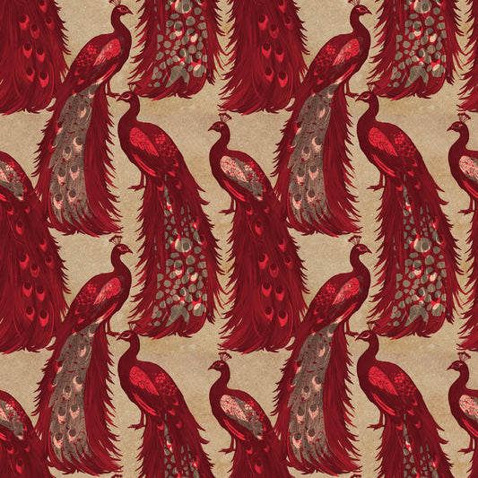 Crimson Elegance Peacock Wallpaper