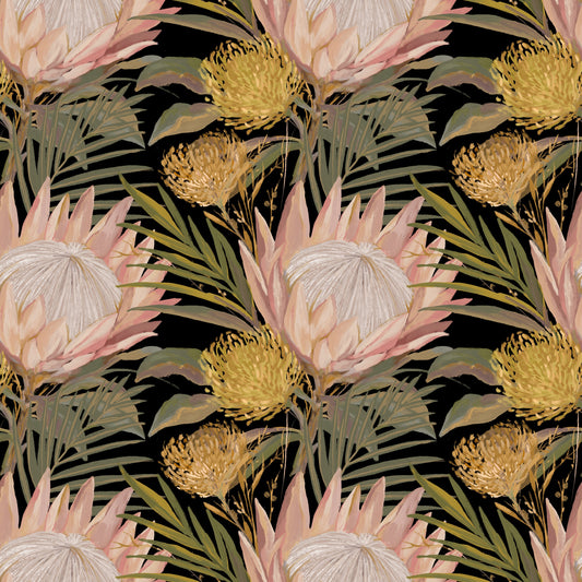 Midnight Protea and Golden Palm Wallpaper