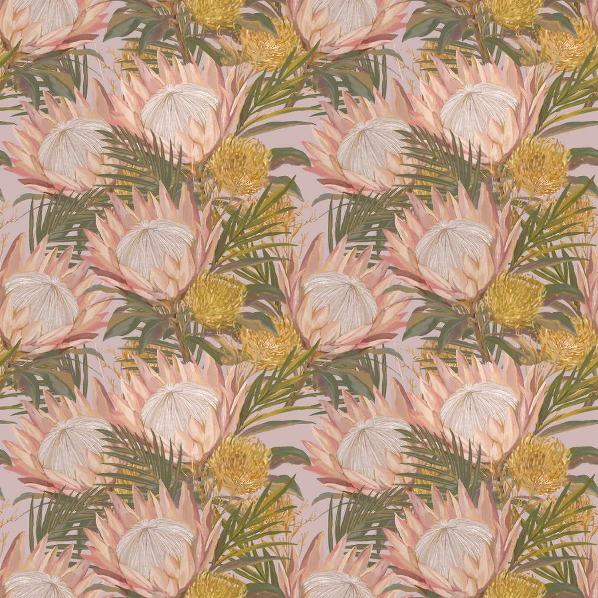 King Protea and Pincushion Botanical Wallpaper in your room