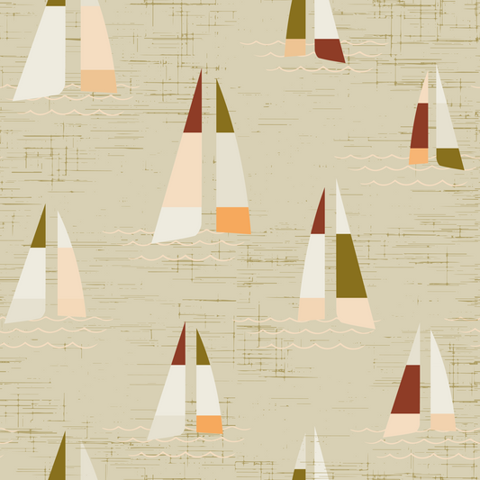 Sand Beige Mid Century Sailboats Wallpaper