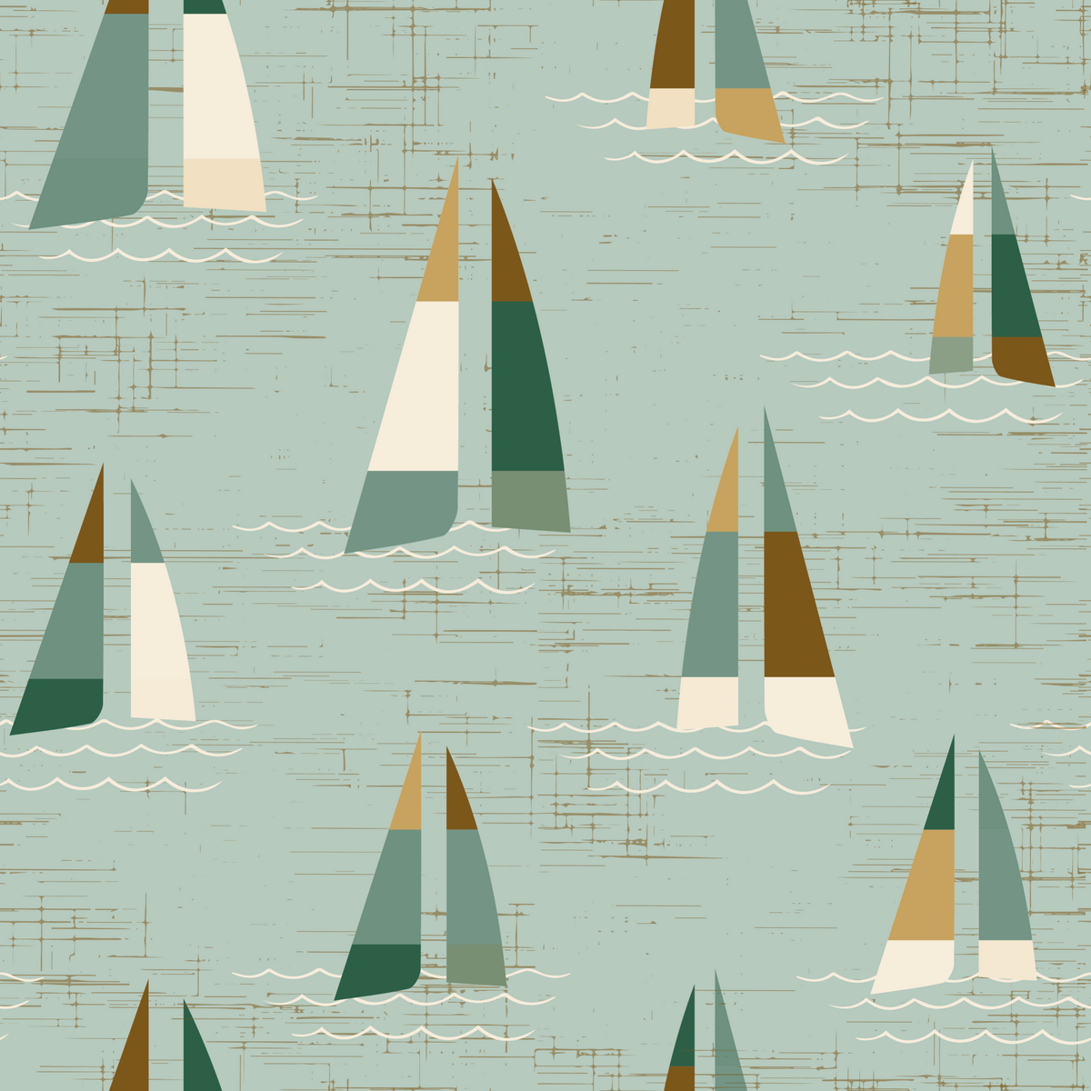 Seafoam Green Mid Century Sailboats Wallpaper in your room