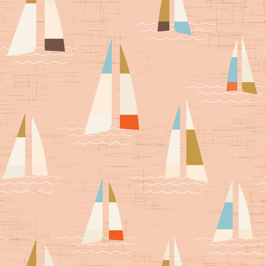 Peach Mid Century Sailboats Wallpaper Wallpaper⁠