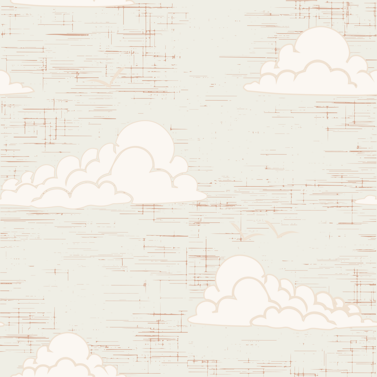Cream Mid Century Cloud Sky Wallpaper⁠ in your room — zoomed