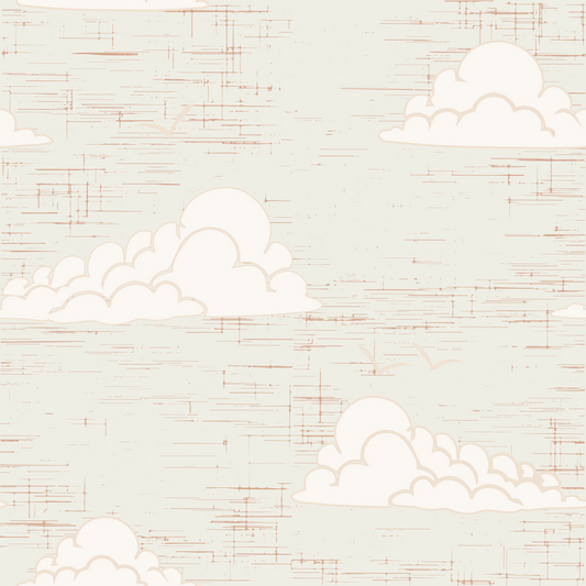 Cream Mid Century Cloud Sky Wallpaper⁠