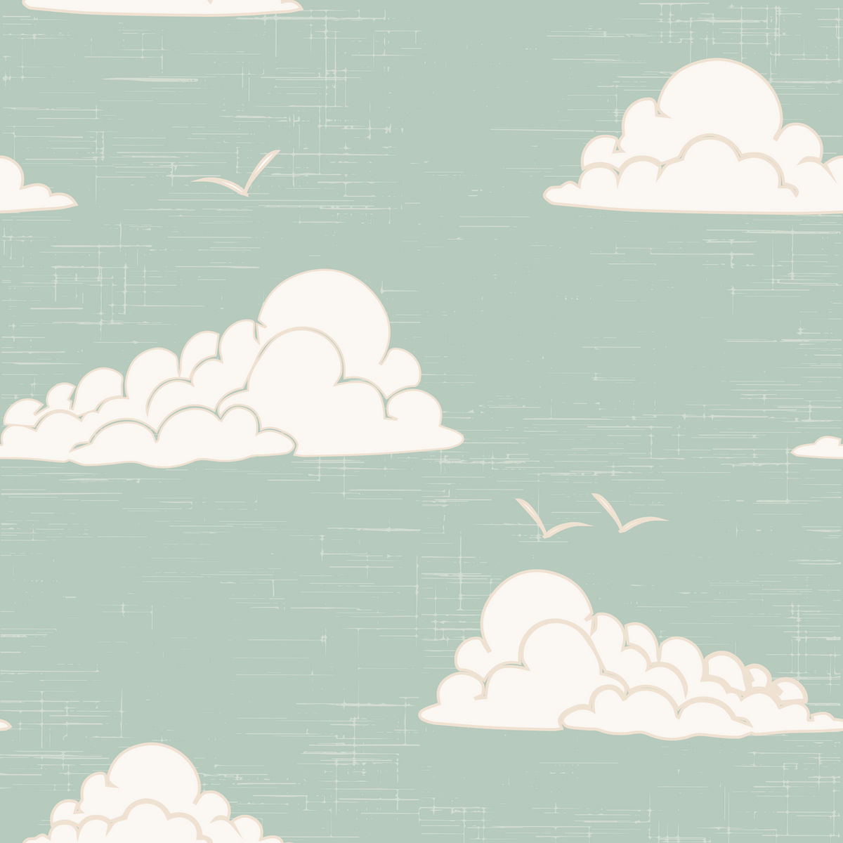 Light Sage Mid Century Cloud Sky Wallpaper in your room