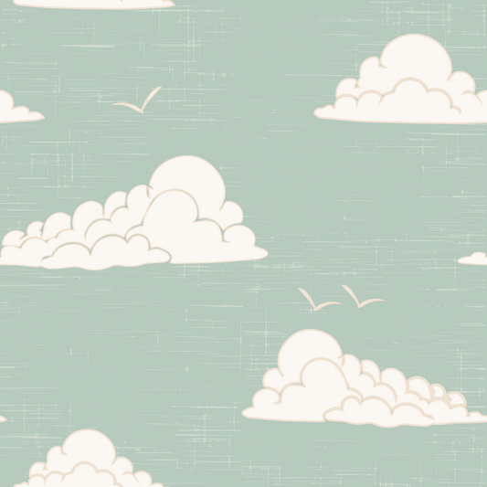 Light Sage Mid Century Cloud Sky Wallpaper Wallpaper⁠