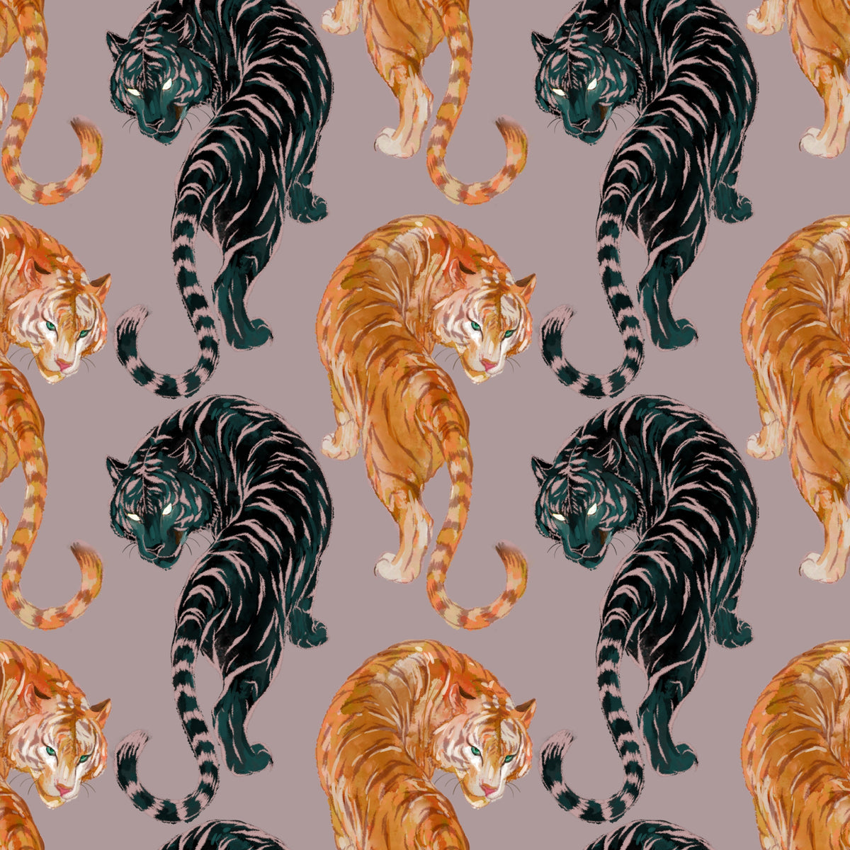 Imperial Tiger Shadow & Gold Wallpaper in your room — zoomed